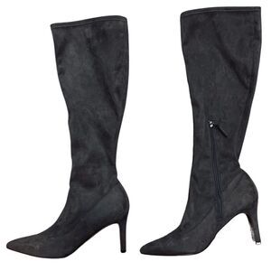 Nine West Gray Sz 8 Carrara Faux Suede Pointed Toe Knee High Stiletto Heel Boots